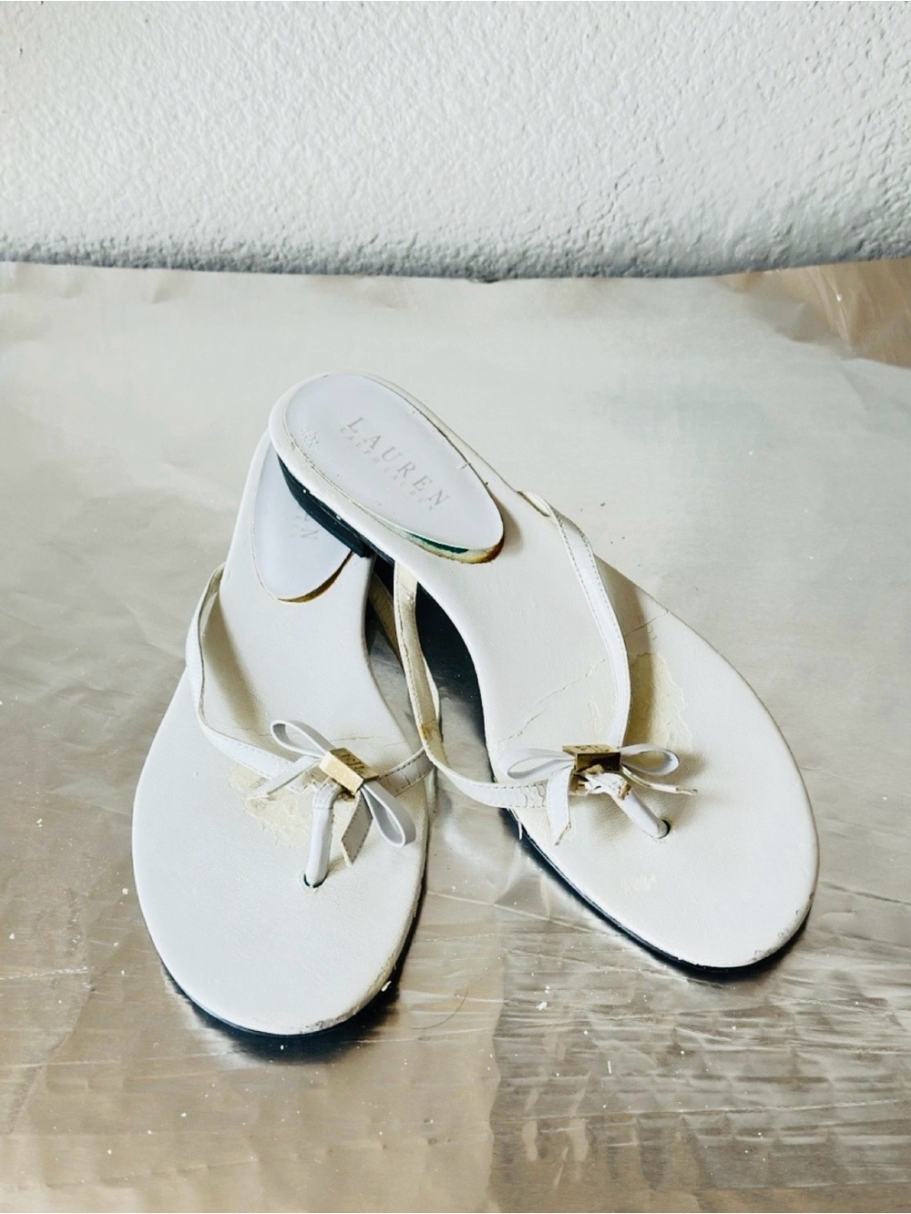 Polo by Ralph Lauren White Bow Thong Sandals